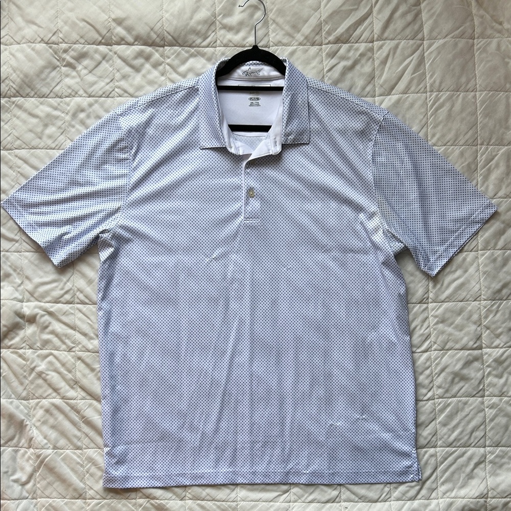 Greg Norman Collection White and Blue Patterned Polo Shirt